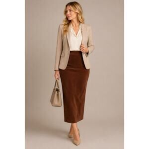 Studio C Brown Suede Pencil Midi Skirt Women’s Size 14 Career Office